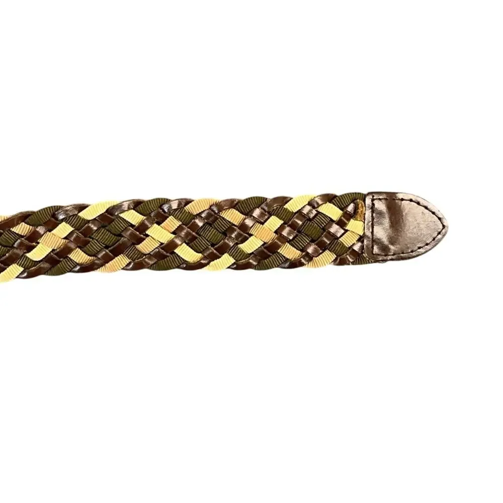Brown Tan Cream Genuine Leather Woven Braided Belt Women Medium 32” - 37”